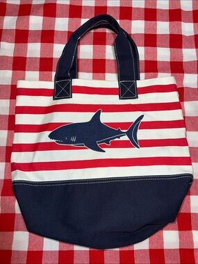 Pottery Barn Kids Canvas Striped Shark Tote Bag in Red, White & Navy